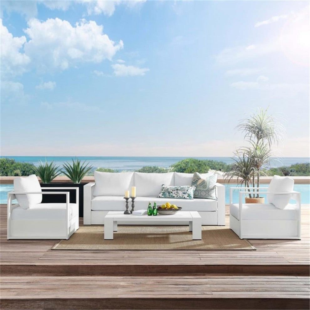 Tahoe Outdoor Patio Powder-Coated Aluminum 4-Piece Set, White White