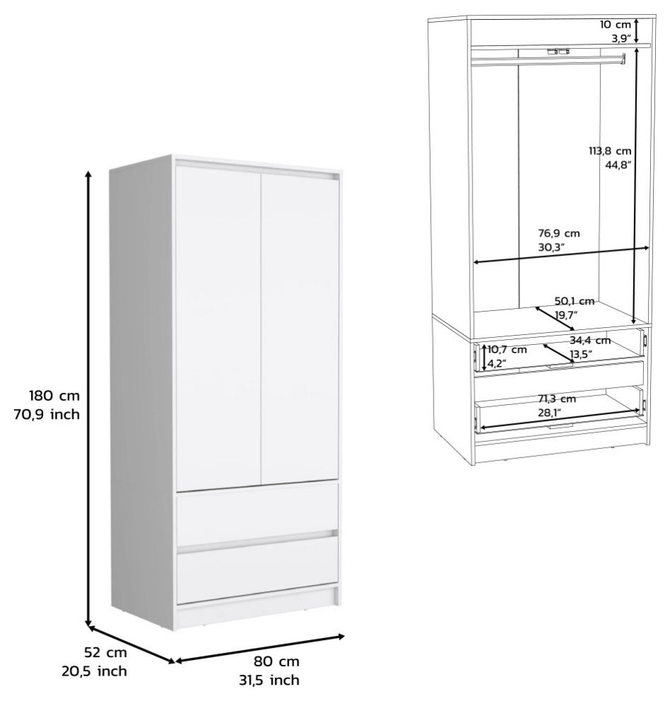 Palmer 2 Drawers Armoire, White