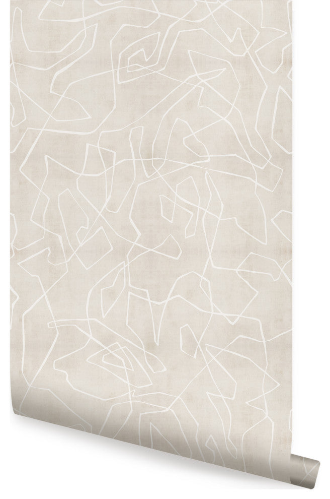 Entangled Lines Textured Look Background Peel and Stick Vinyl Wallpaper, Beige, 24"x108"