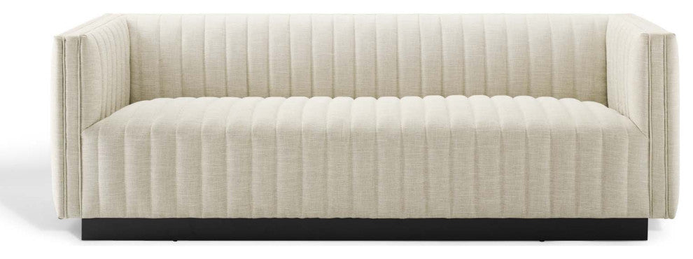 Tufted Sofa, Fabric, Beige, Modern, Living Lounge Room Hotel Lobby Hospitality