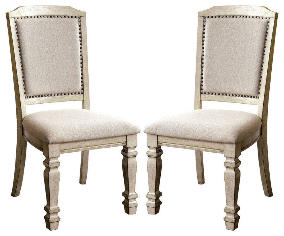 Set of 2 Dining Side Chair, Antique White and Ivory Finish