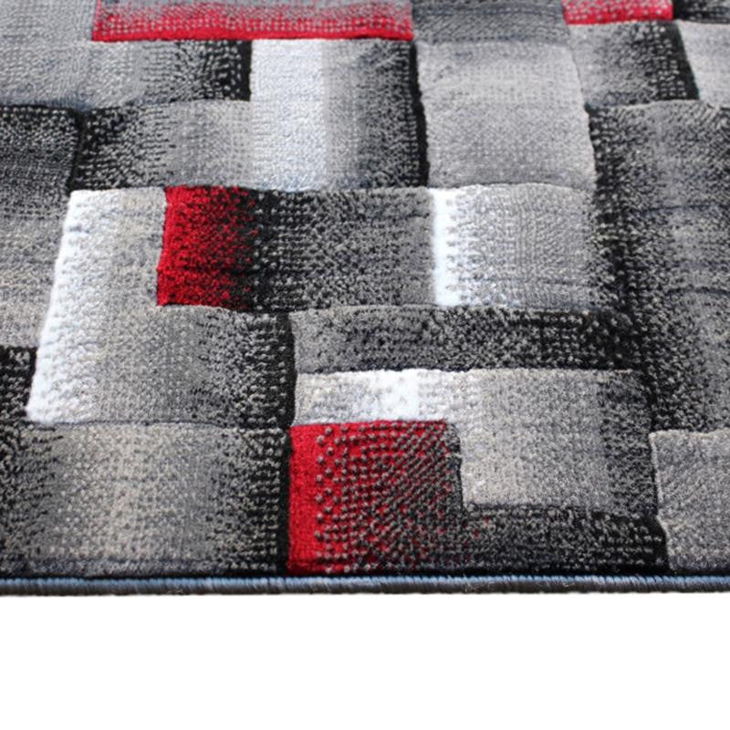 Elio Collection Color Blocked Area Rug, Red, 2' X 7'
