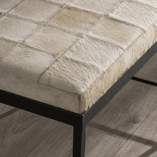 Achen Leather Hide Ottoman Bench by Kosas Home , Beach Ivory, 28"