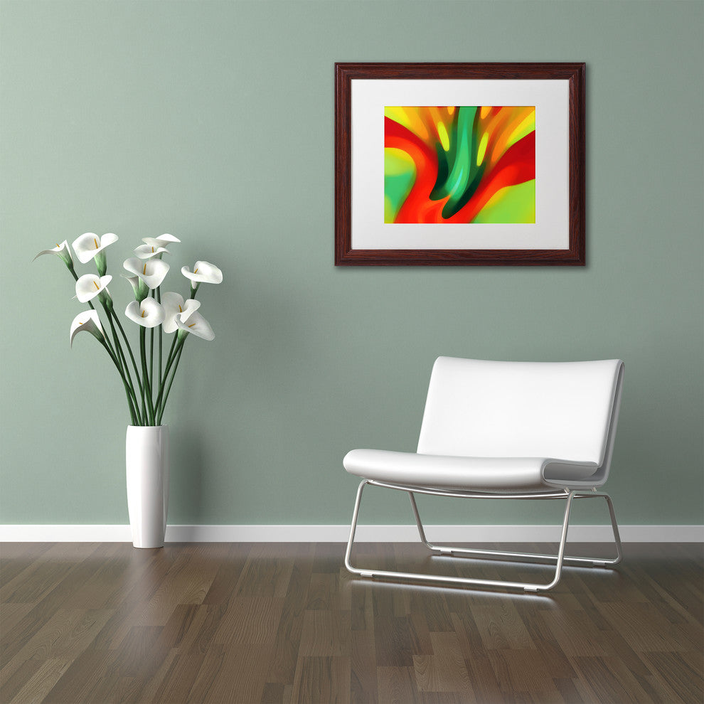 'Red Lily' Matted Framed Art, Wood Frame, White Matte, 14x11