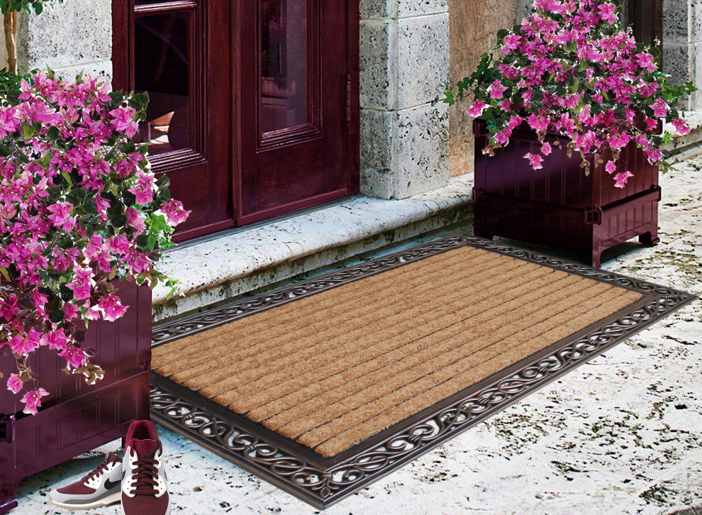Rubber and Coir Molded Large Double Door Mat, Copper Finish, 30"X48"
