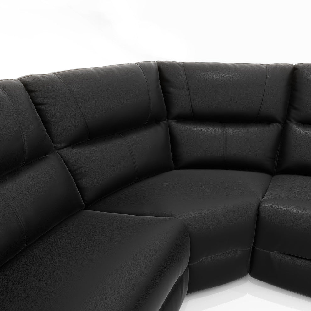Malibu 130" Top Grain Leather 6-Piece Power Reclining Sectional, Coal Black
