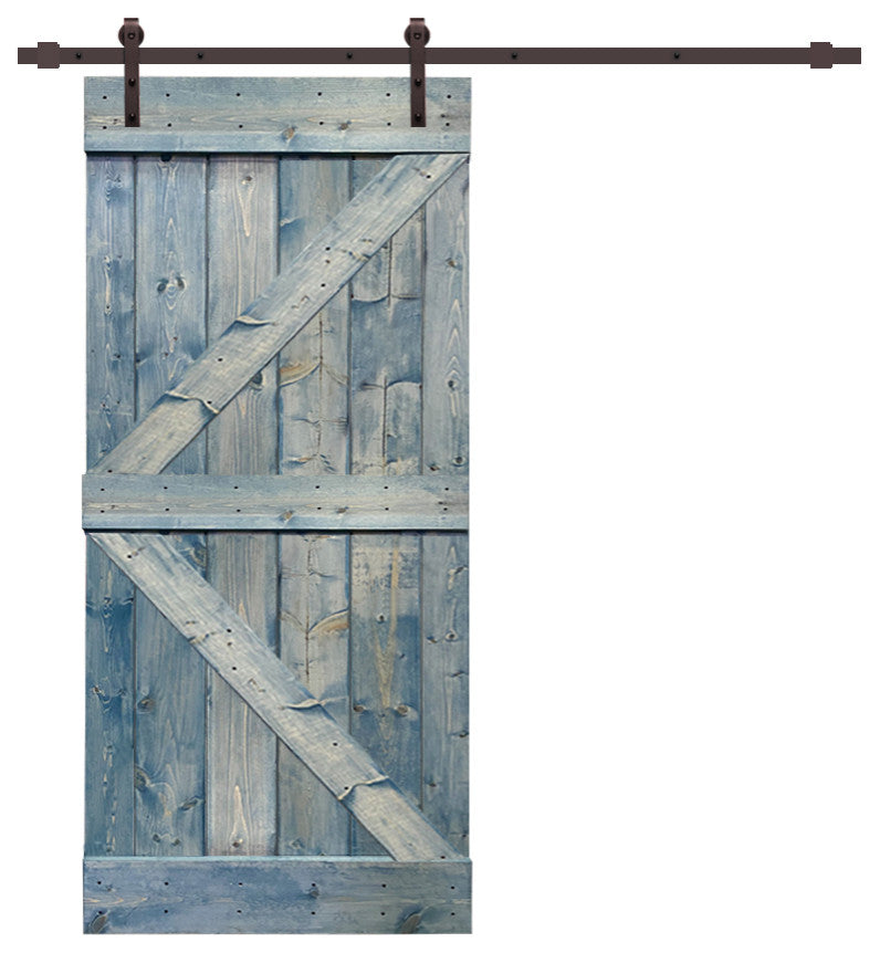 TMS K Series Barn Door With Black Sliding Hardware Kit, Denim Blue, 36"x84"