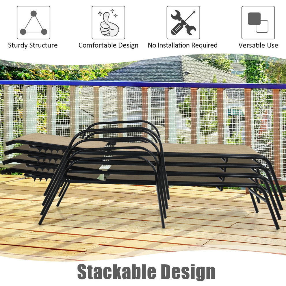 Costway 10PCS Patio Lounge Chair Chaise Adjustable Recliner Stack No Assembly