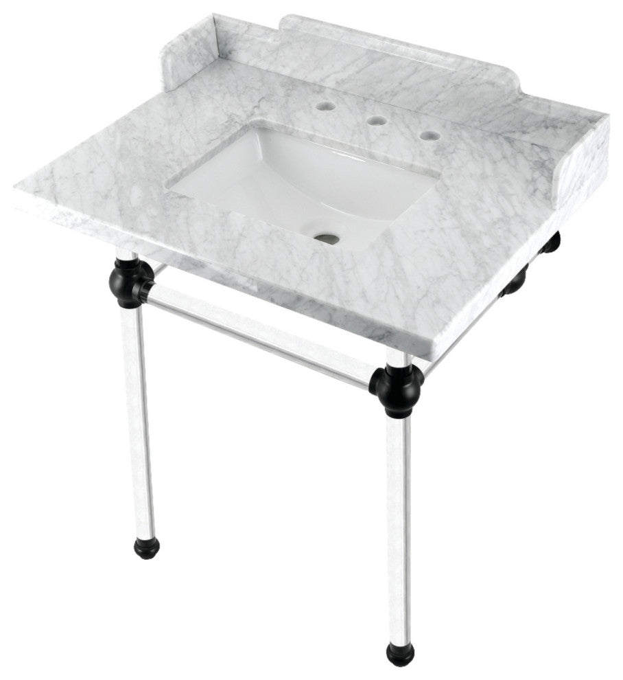 Kingston Brass LMS30MASQ0 30" Carrara Marble Console Sink, Acrylic Legs