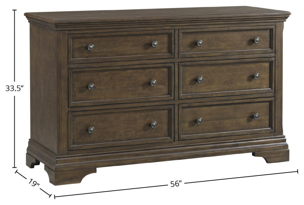 Olivia 6-Drawer Wood Dresser, Rosewood