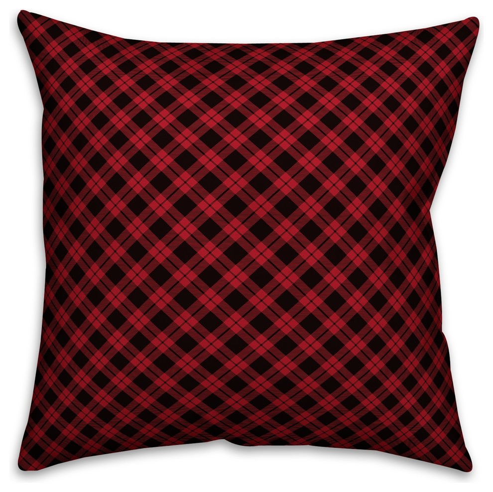 Red and Black Gingham Buffalo Check Plaid 20x20 Spun Poly Pillow