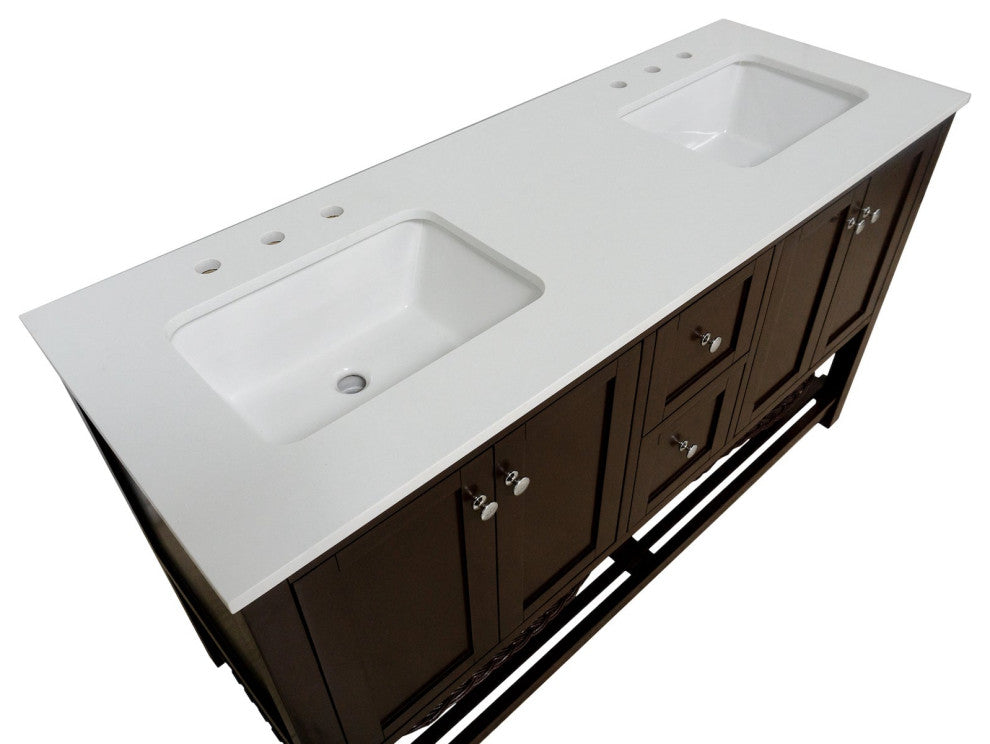 Lakeshore 60" Double Bathroom Vanity, Chocolate, Engineered White