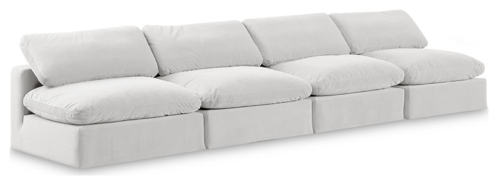 Comfy Upholstered Modular Sofa, Cream, 4-Piece: 4 Armless Chair, Velvet