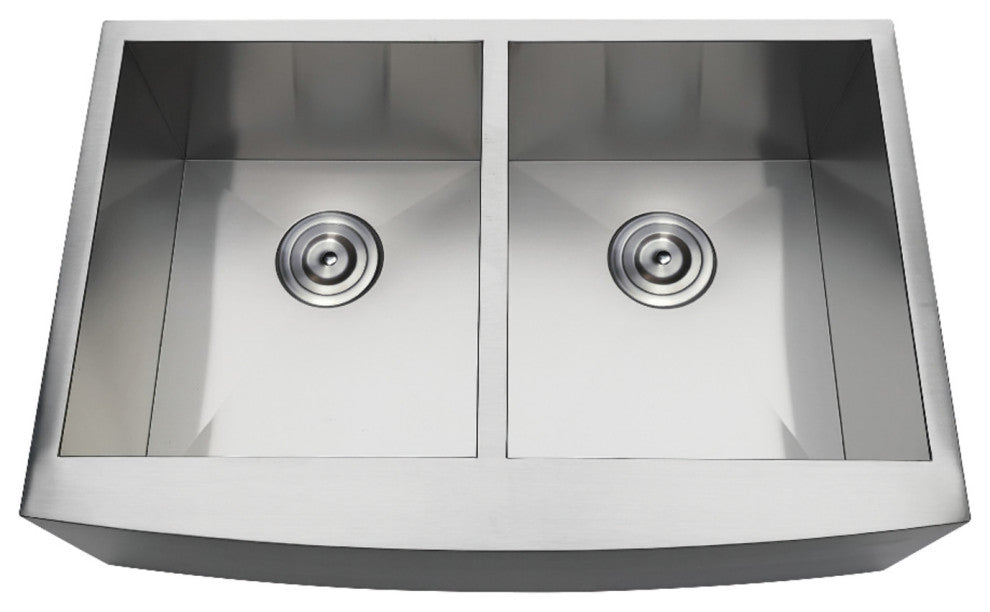 Gourmetier Stainless Steel Double Bowl Farmhouse Kitchen Sink, Brushed