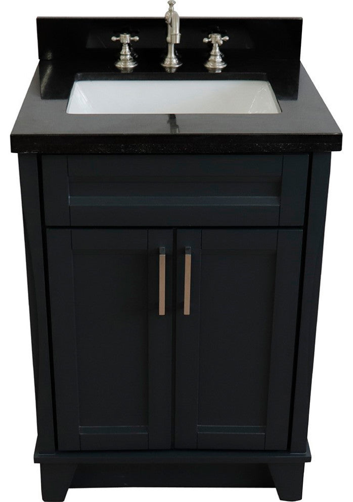 25" Single Sink Vanity, Dark Gray Finish With Black Galaxy Granite