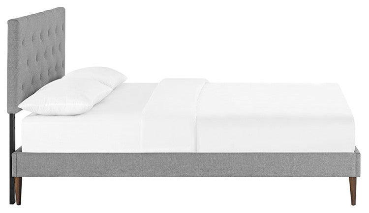 Terisa Full Fabric Platform Bed With Round Tapered Legs, Light Gray