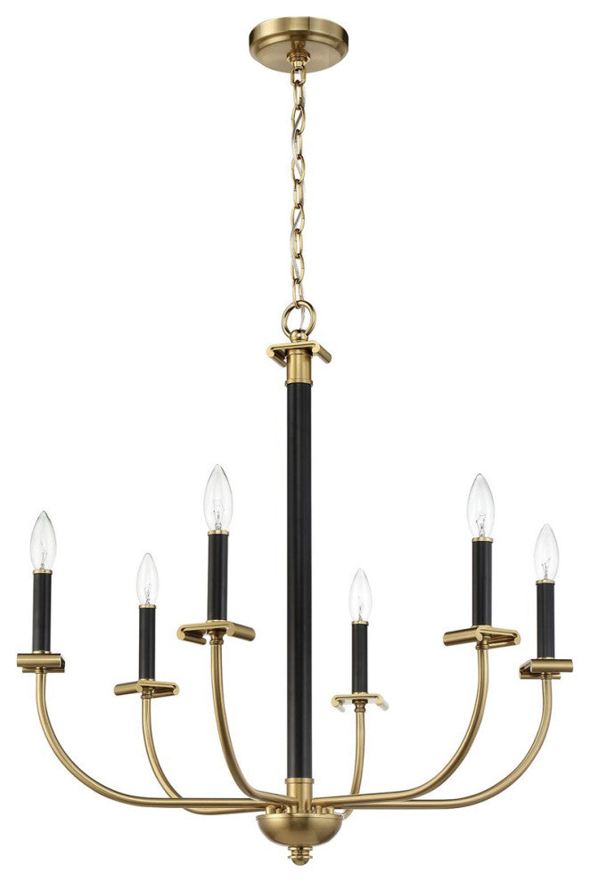 Craftmade Stanza 6 Light Chandelier 54826-FBSB, Flat Black/Satin Brass