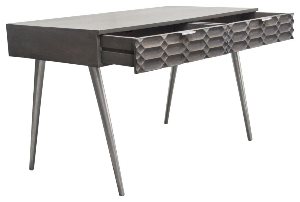 Petra 2-Drawer Writing Desk, Smoke Gray Finish