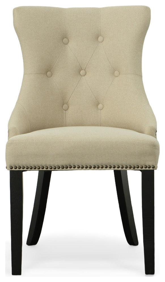 Megan Tufted Chair With Nailhead Trim, Linen/Espresso