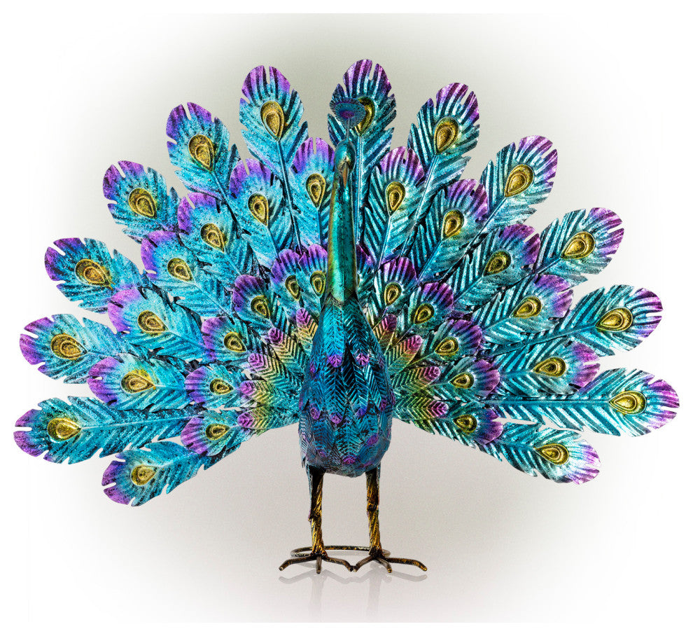 Alpine Metal Peacock Outdoor Statue, 22"Tall
