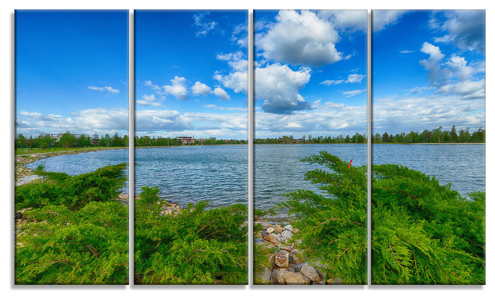 Landscape with Green and Waters, Landscape Canvas Art Print, 48"x28", 4 Panels
