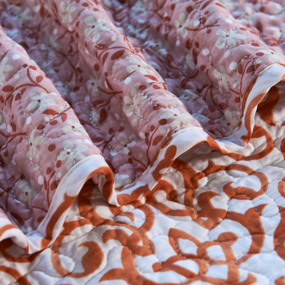 Coral Chevron 9-Piece Bed Spread Set, Coral, King, 122"x106"