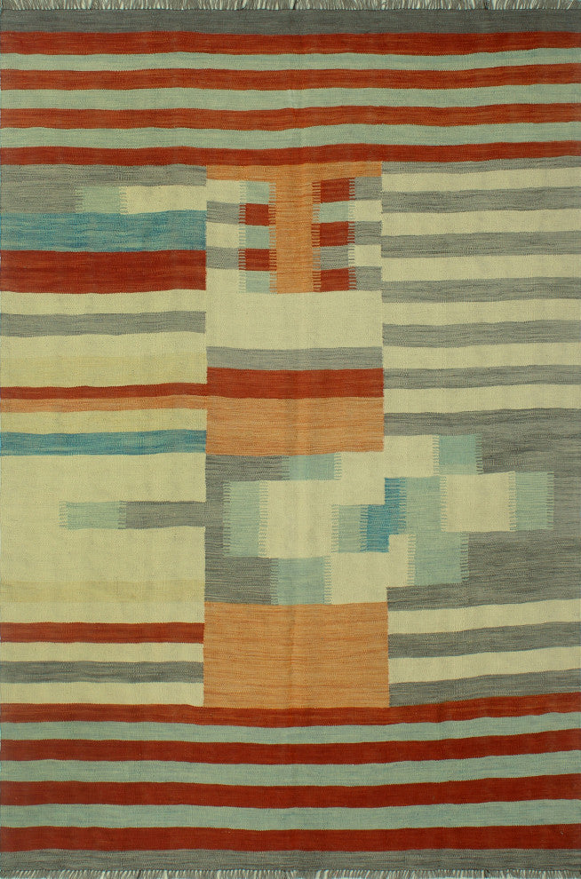 Winchester Kilim Zohreh Ivory/Light Green Rug, 6'3x9'8