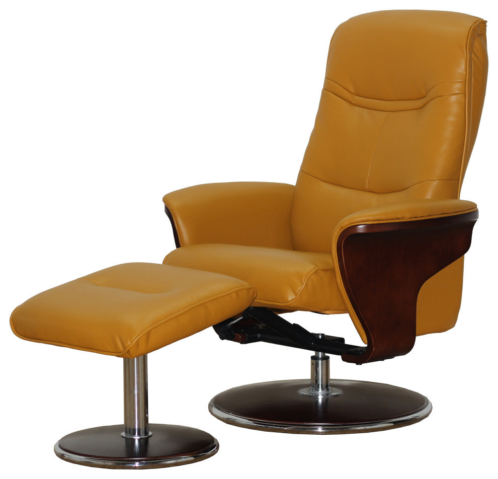 Milano Modern Bentwood Swival Recliner with Ottoman, Mikado.Artiva USA