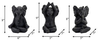 Resin, Set of 3, 8"H, Yoga Elephants, Black