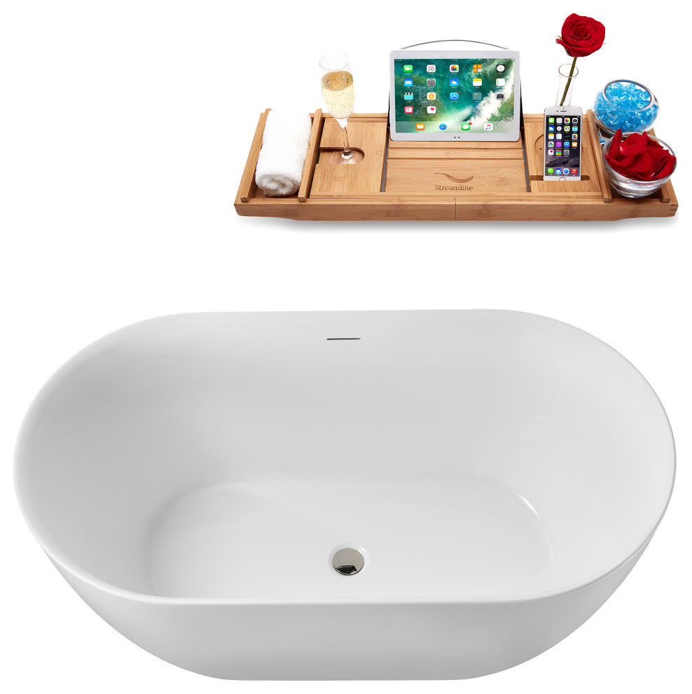 51" Streamline G-38-187-BNK Freestanding Bathtub, Tray, Drain, Brushed Nickel