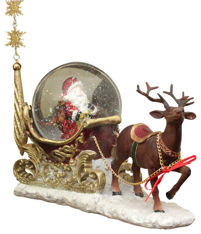 12" Santa Claus Sleigh and Reindeer Snow Dome Christmas Table Top Figure