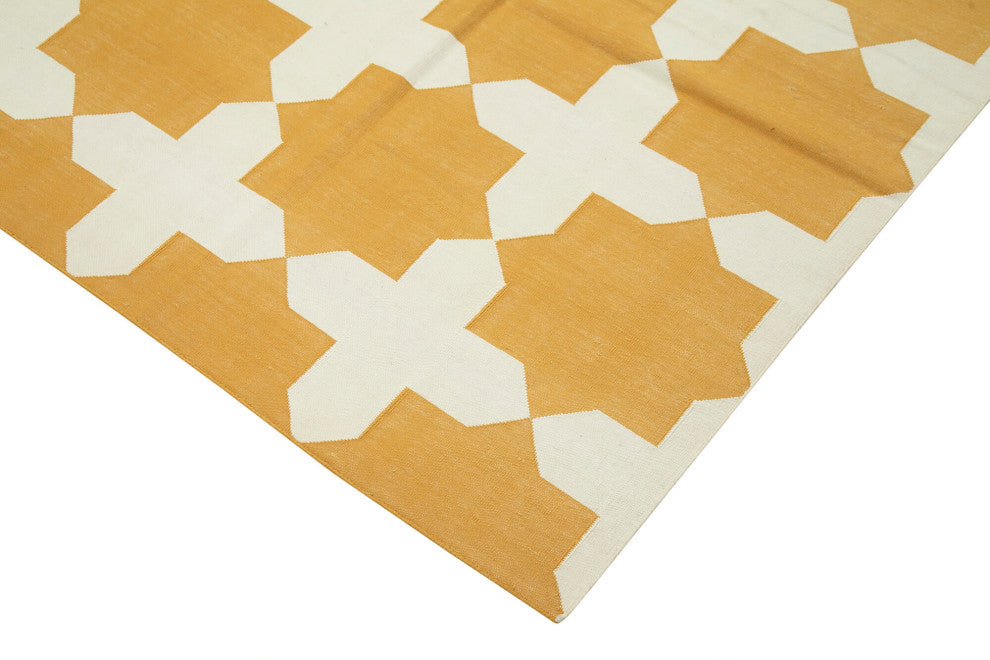 Rug N Carpet - Handmade Wool 7' 10'' x 9' 11'' Geometric Dhurrie Kilim Rug