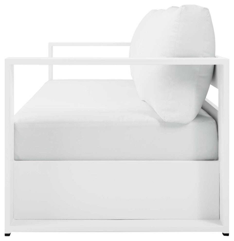 Lounge Sectional Sofa Chair Table Set, White, Aluminum, Modern, Outdoor Patio