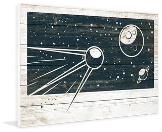 "Sputnik's Orbit" Painting Print on White Wood