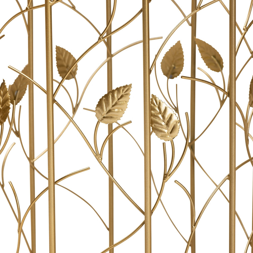 Modern Glam Brushed Gold Finished Metal and Glass Leaf Accent End Table