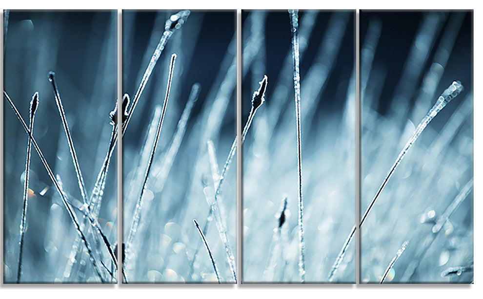 Wet Grass Black and White, Floral Canvas Art Print, 48"x28", 4 Panels