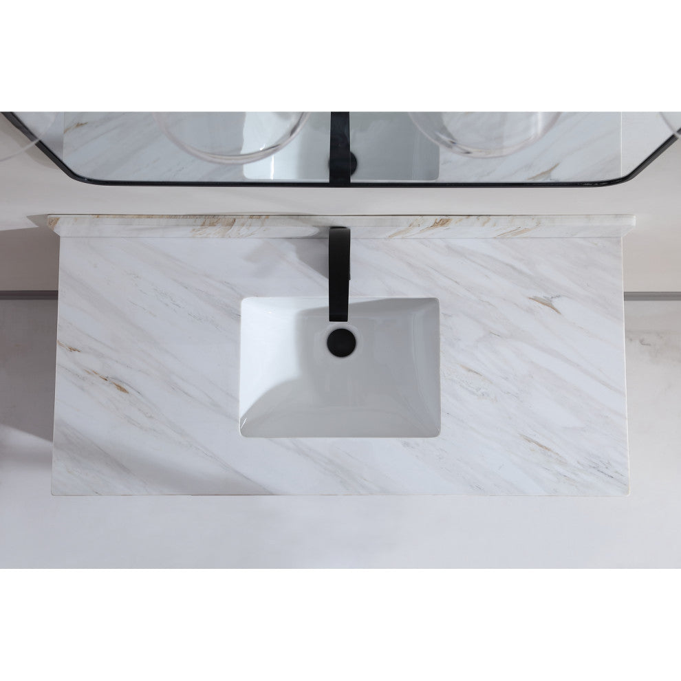 WK2428-48-EW-W Vanity With Mirror, Sconce and Faucet Included