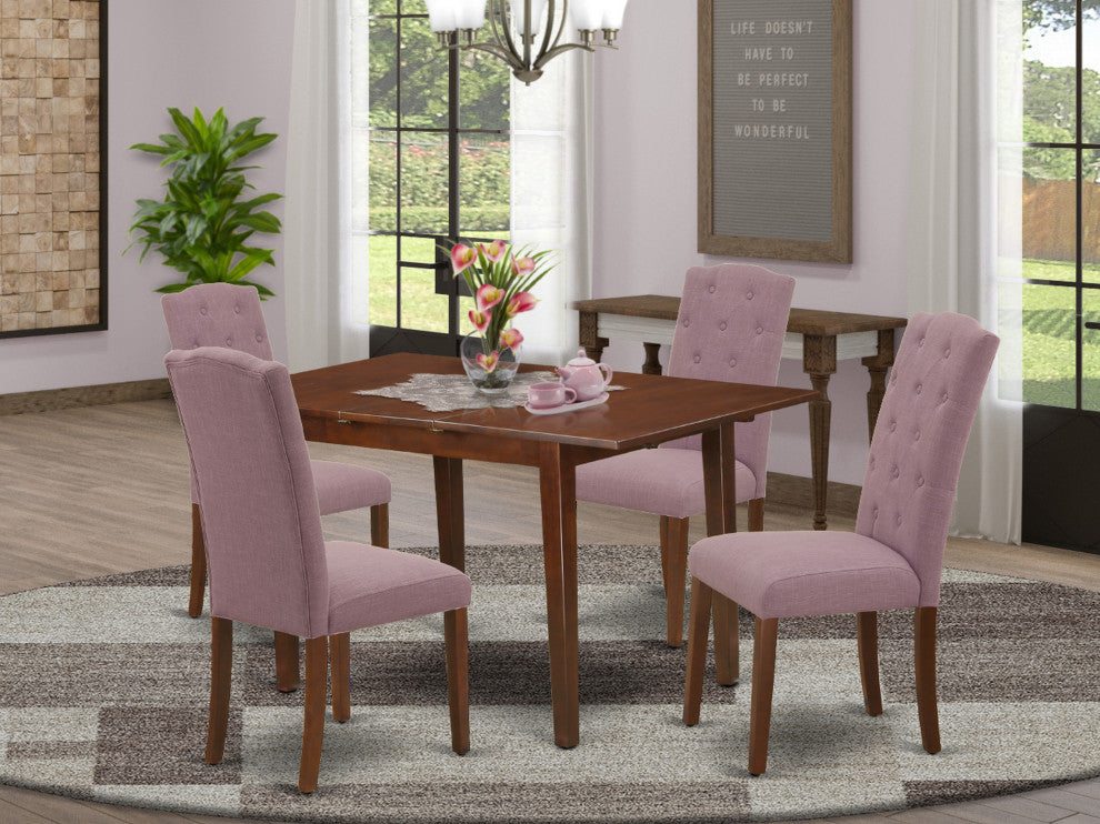 5Pc Dining Set, Rectangle Table, Butterfly Leaf, Four Chairs, Mahogany