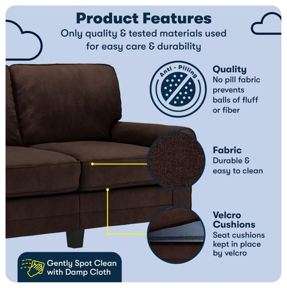 Serta Copenhagen 61" Rolled Arm Loveseat Sofa with Removable Covers Brown