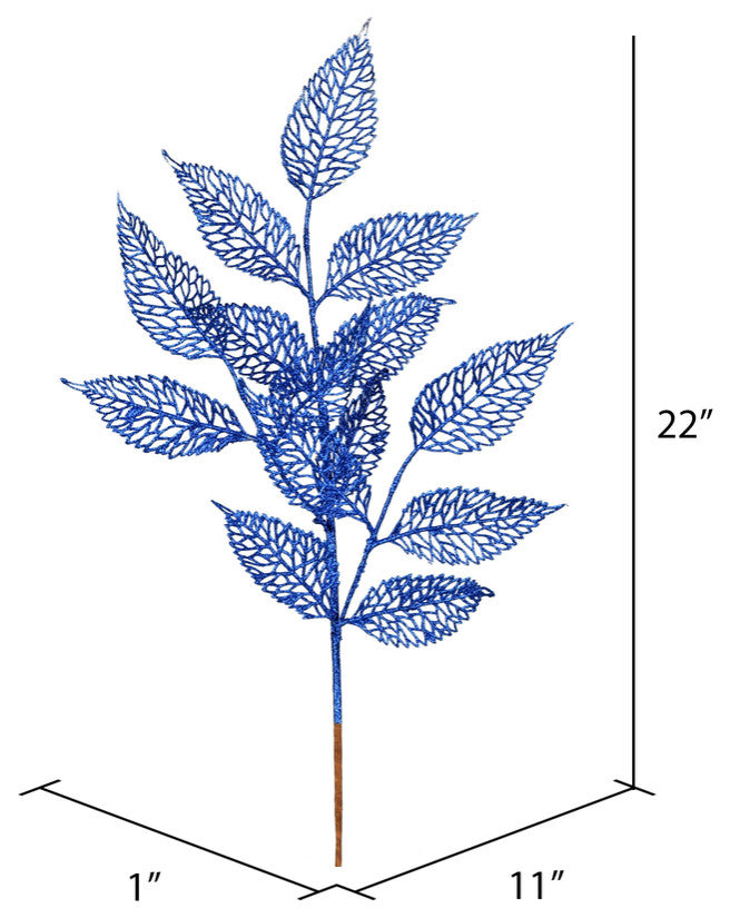 Vickerman L190502 22" Blue Glitter Bay Leaf Lace Artificial Christmas Spray