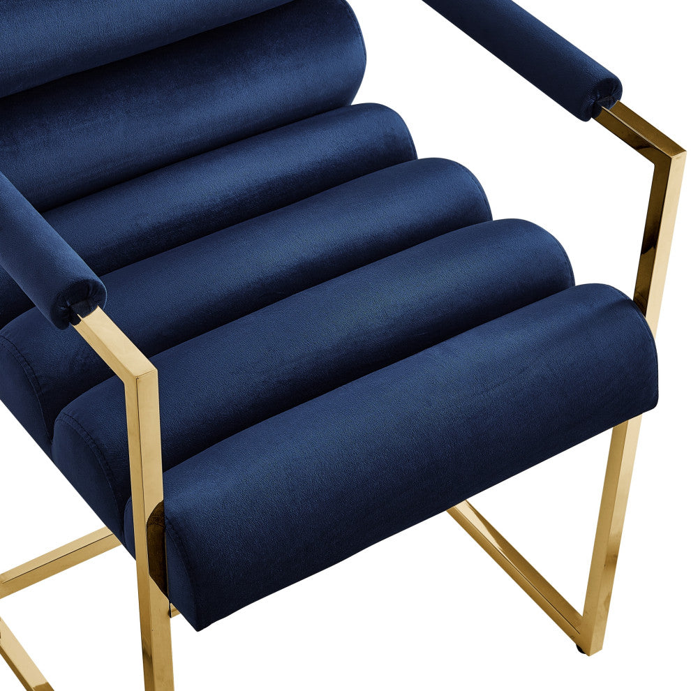 Inspired Home Maddyn Dining Chair, Velvet Navy/Gold