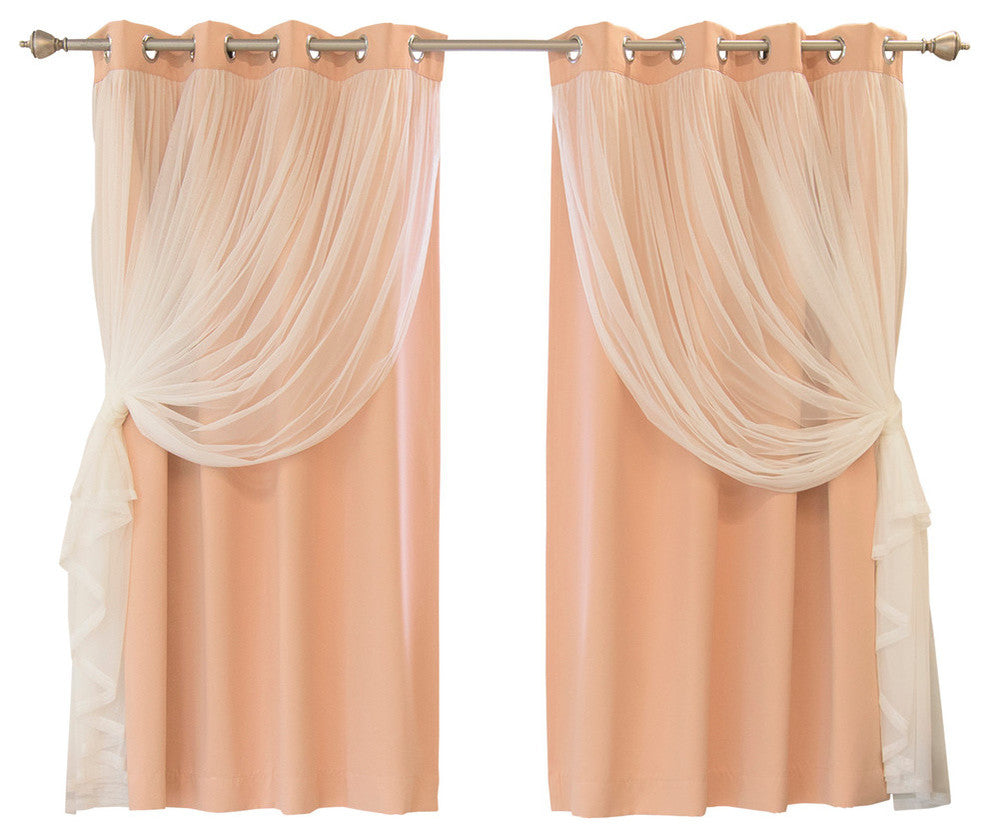 Grommet Blackout Curtains With Tulle Overlay, Indie Pink, 63"