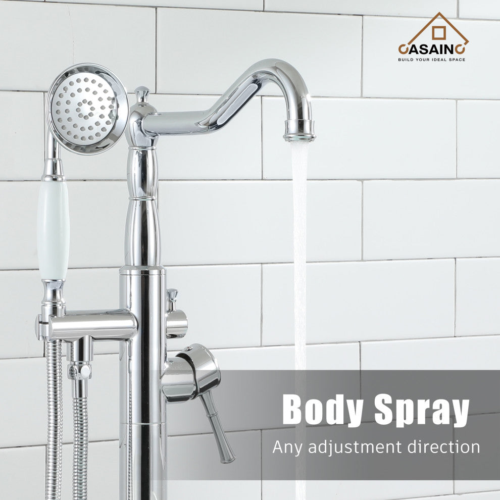 Single Handle Classical Freestanding Bathtub Faucet with Hand Shower Hand, Chrome