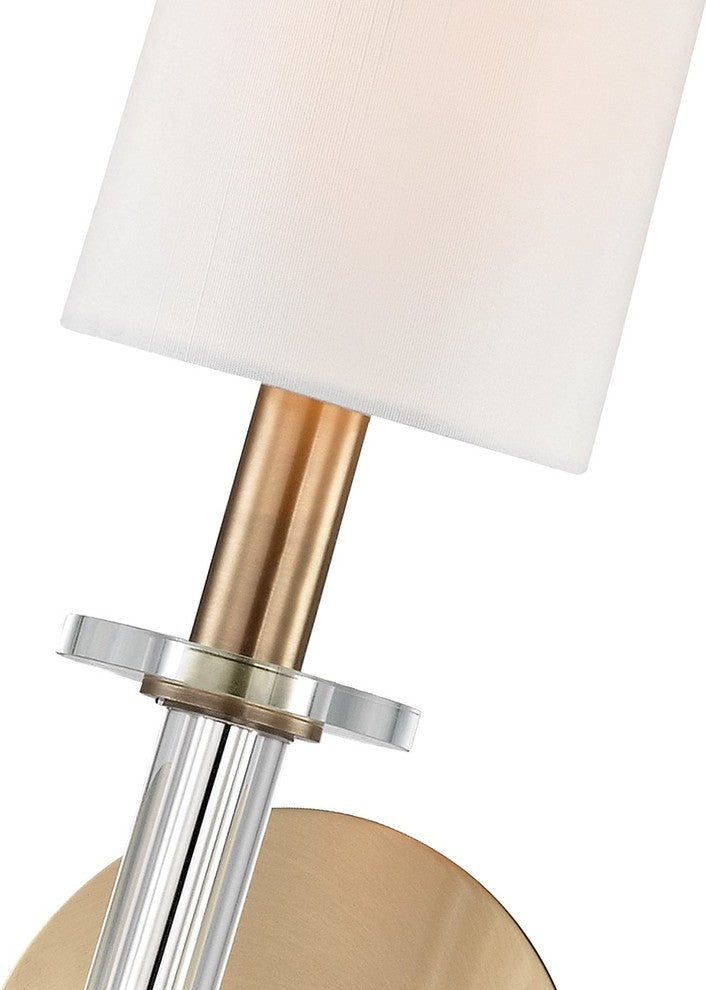 Amherst 1 Light Wall Sconce, Aged Brass Finish, White Faux Silk