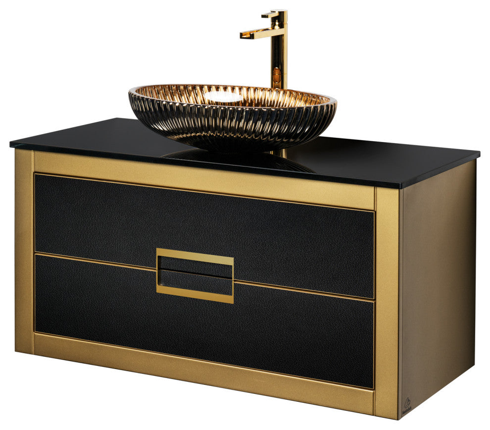 Danya Leather Vanity, Black and Gold, 40"