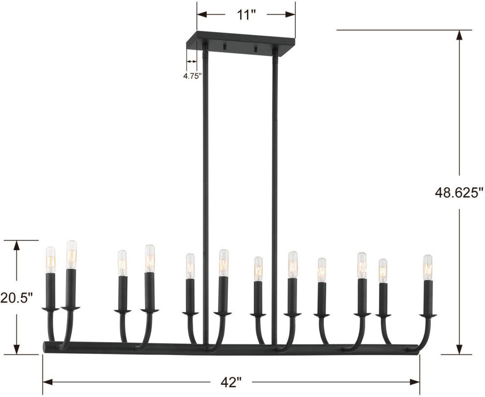 Crystorama Lighting Group BAI-A2112 Bailey 12 Light 42"W Linear - Matte Black