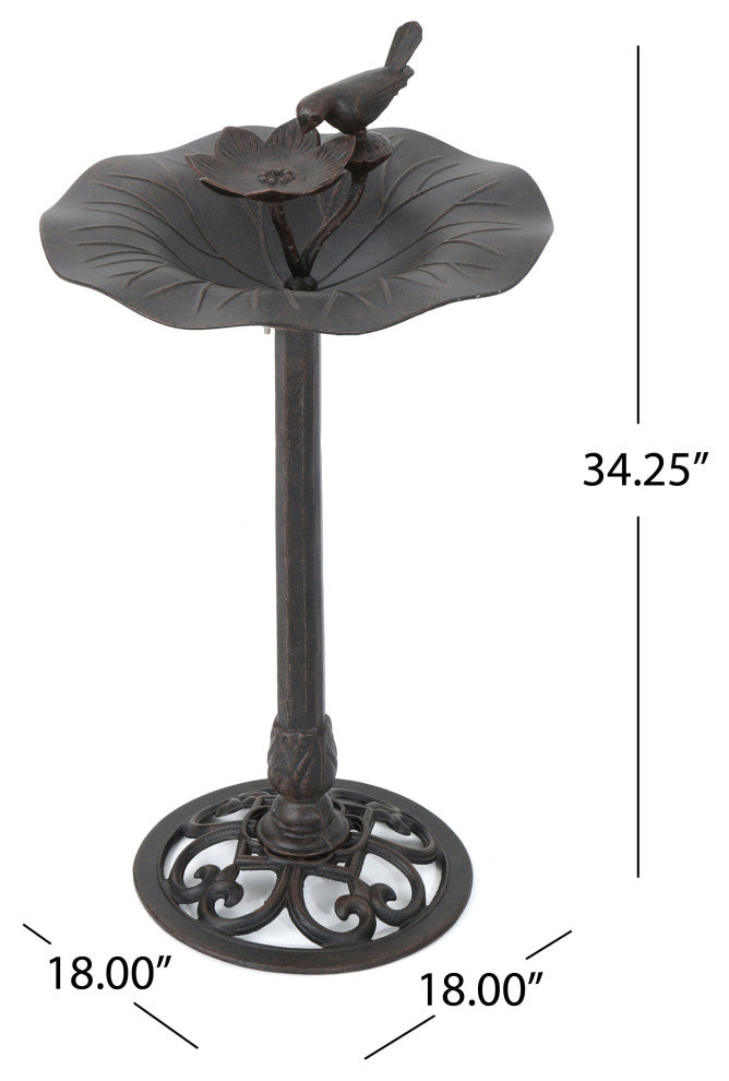 GDF Studio Lancaster Outdoor Bronze Aluminum Top Bird Bath With Iron Base