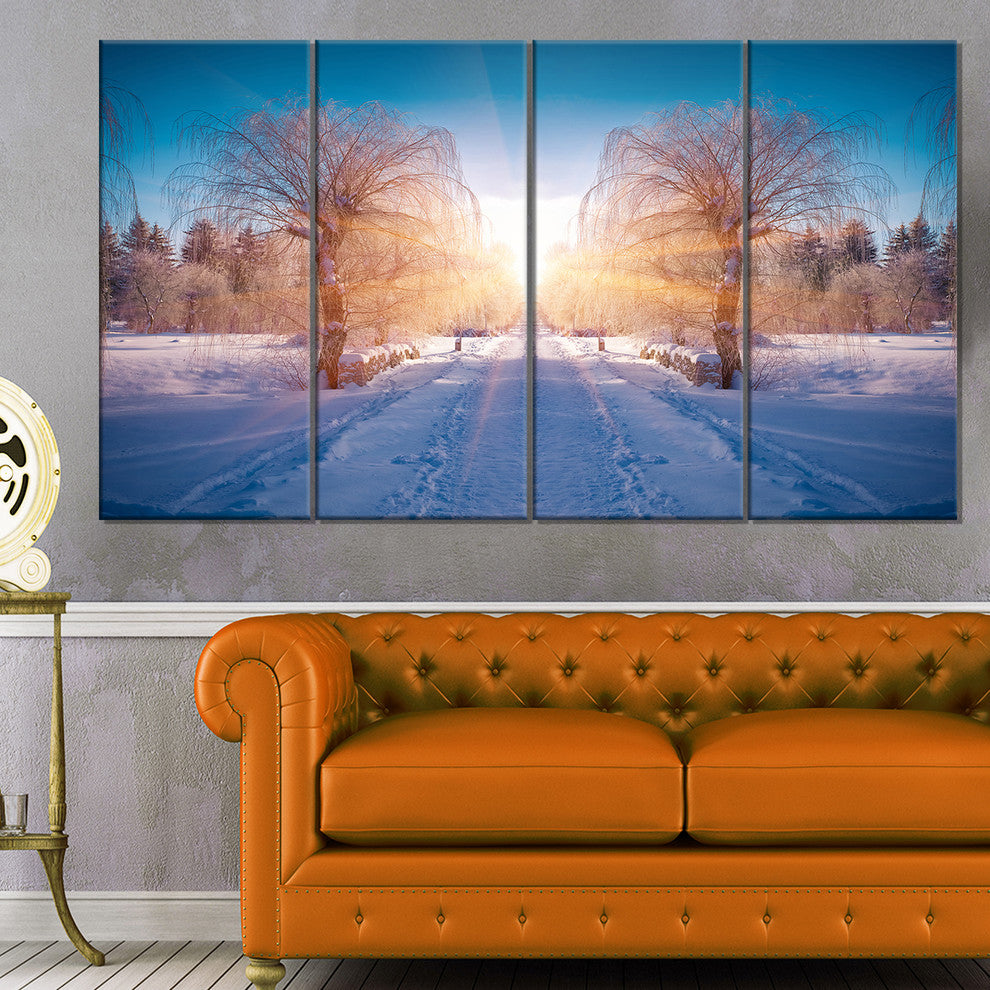 Winter Landscape in City Park, Landscape Canvas Art Print, 48"x28", 4 Panels