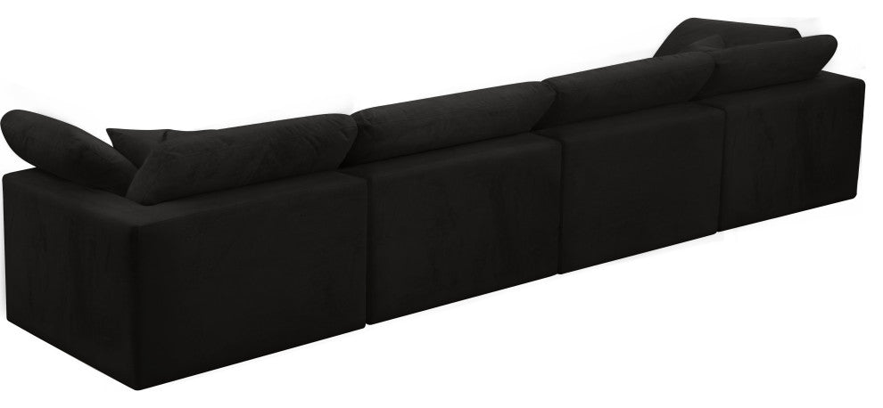 Cozy Velvet Upholstered Comfort 4-Piece Modular Sofa, Black
