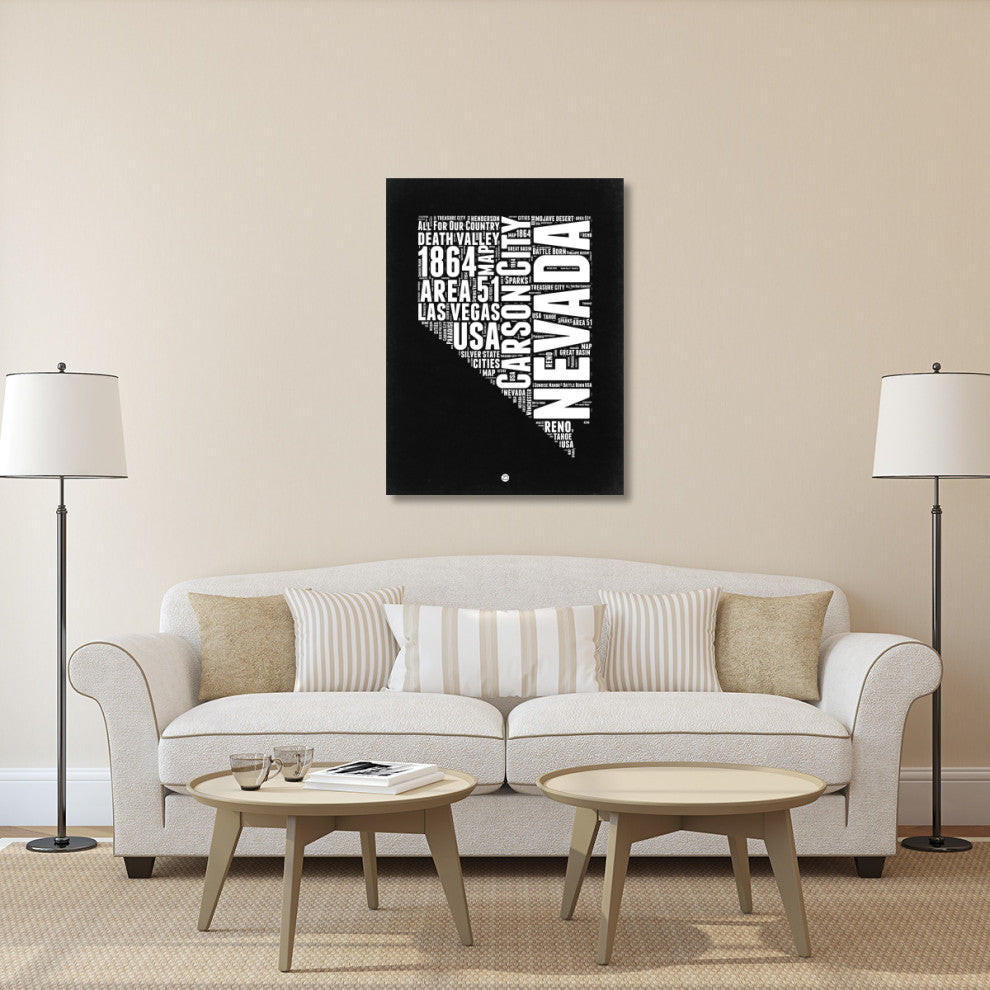"Nevada Black and White Map" Fine Art Print